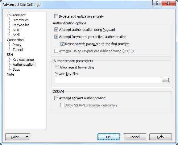 WinSCP Aadvanced Authentication