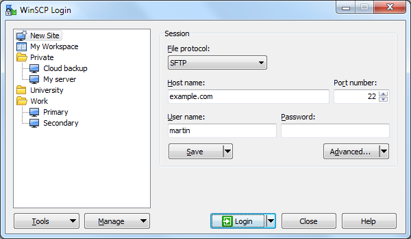 WinSCP Site Login